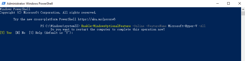 PowerShell中執(zhí)行Hyper-V安裝命令