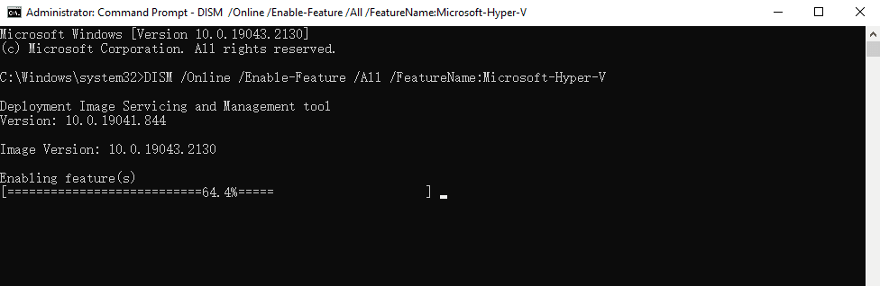 cmd中執(zhí)行Hyper-V安裝命令